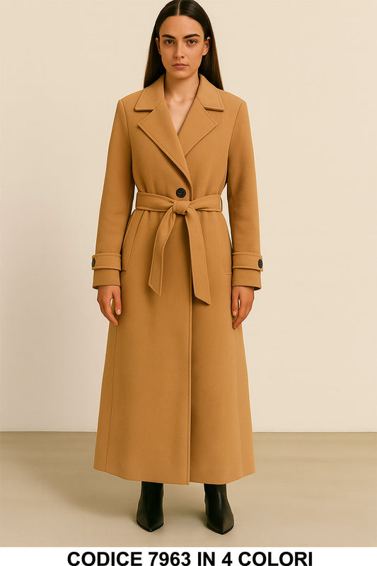 Cappotto Lungo Effetto Dainetto con Cintura Capospalla Morbido Elegante in 4 colori – 7963