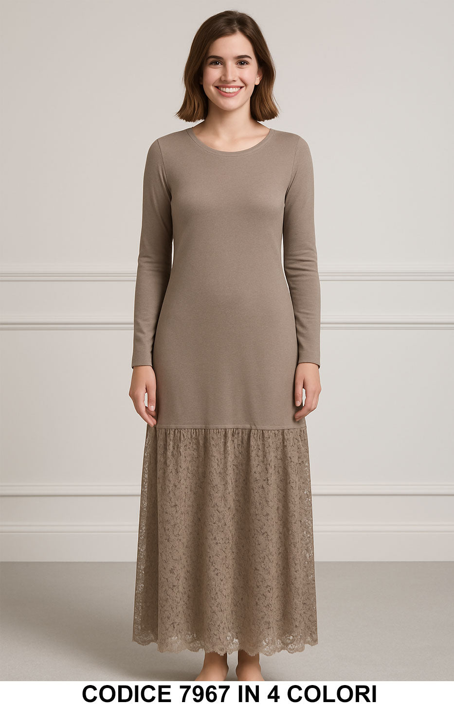 Abito Lungo con Pizzo – Eleganza Semplice Vestito Merletto Romantico in 4 Colori - 7967