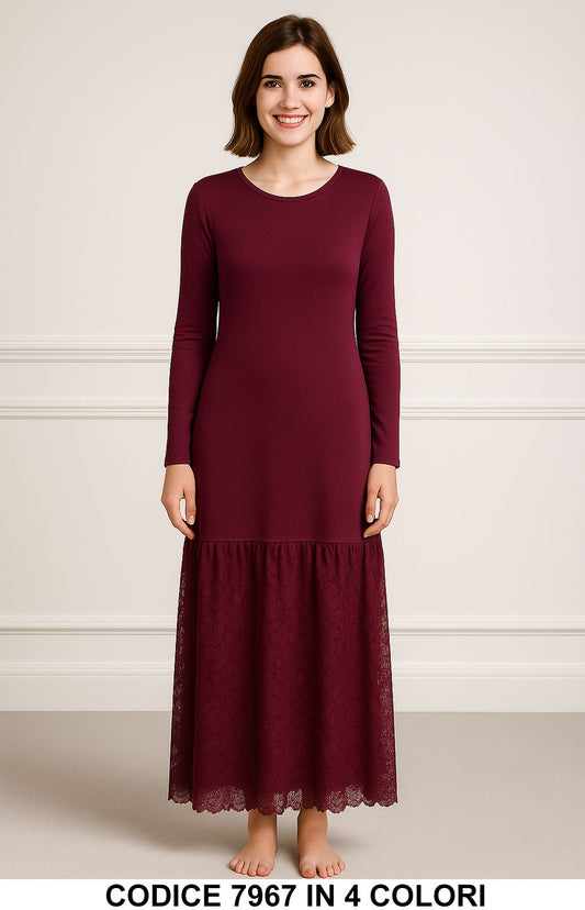 Abito Lungo con Pizzo – Eleganza Semplice Vestito Merletto Romantico in 4 Colori - 7967