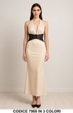 Abito lungo con inserto in pizzo in vita Vestito Elegante Cerimonia Evento in 3 Colori – 7968