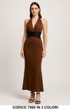 Abito lungo con inserto in pizzo in vita Vestito Elegante Cerimonia Evento in 3 Colori – 7968