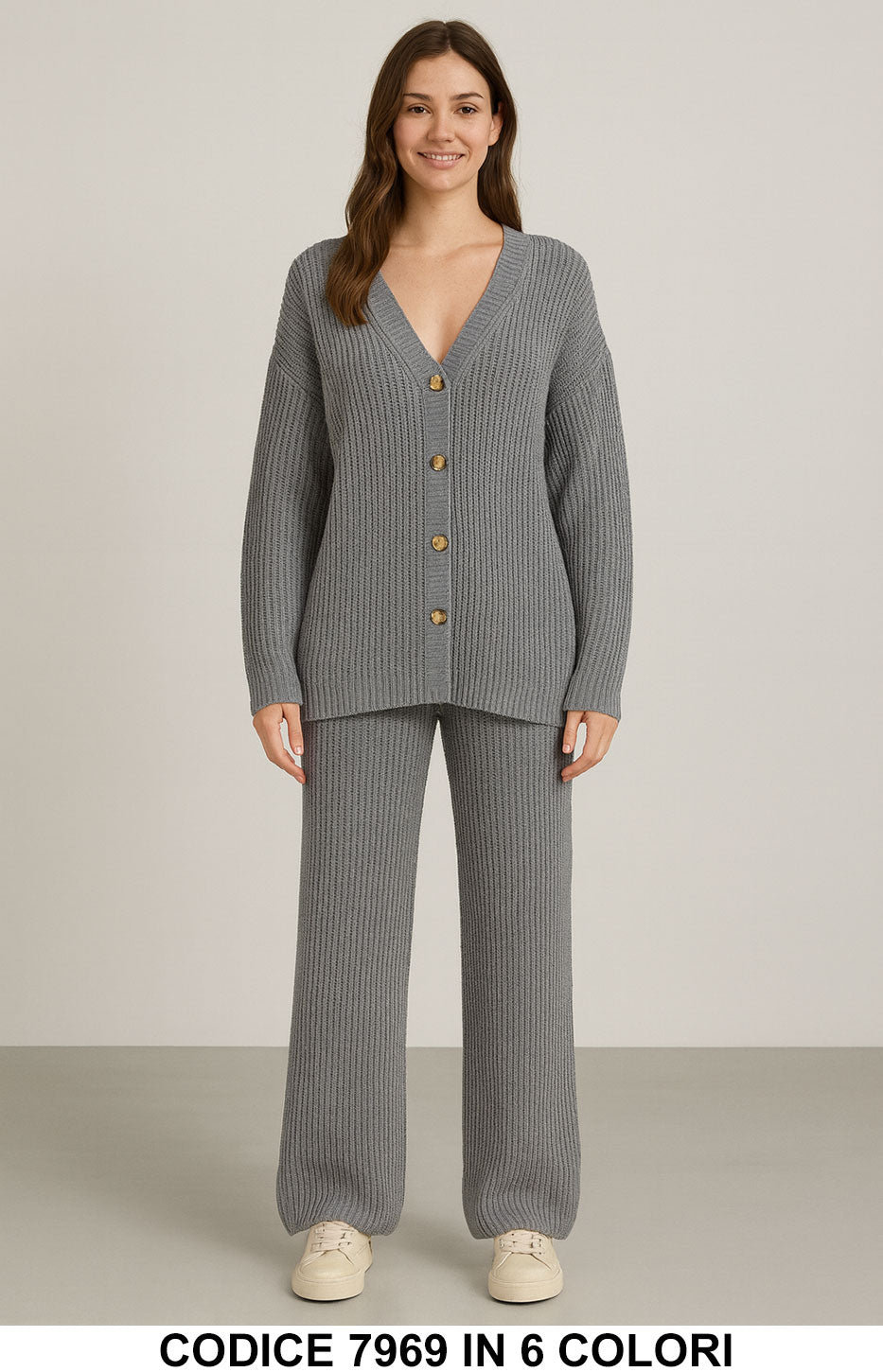 Completo maglia e pantalone in maglia grossa Coordinato Casual in 6 Colori – 7969