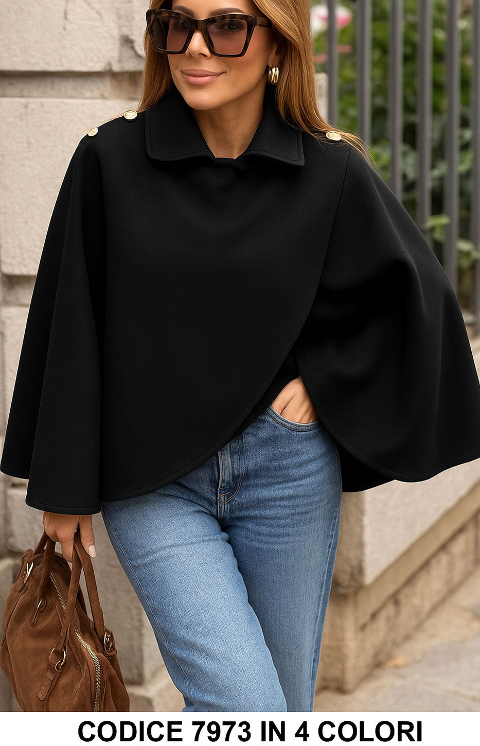 Mantella Donna con Bottoni Oro e Collo Camicia Cappotto Elegante e Calda in 4 Colori – 7973