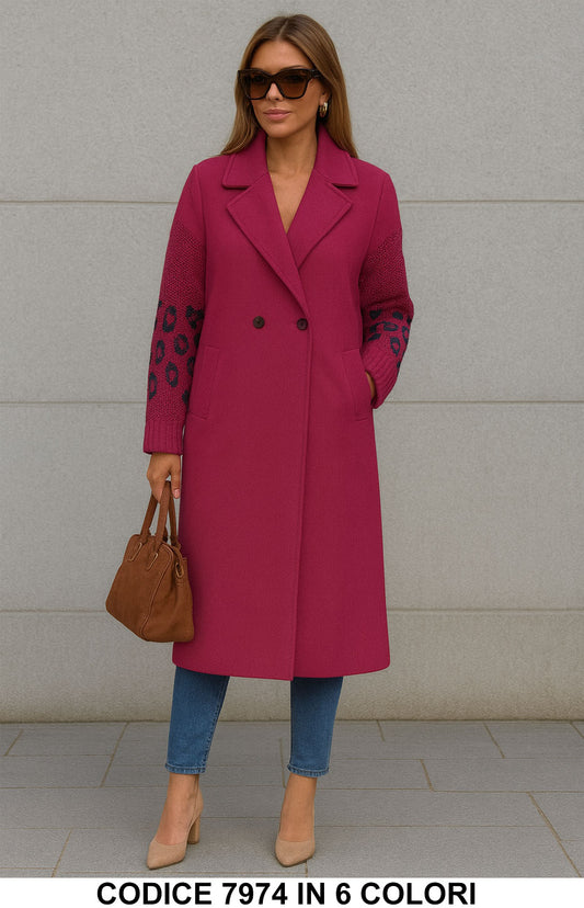 Cappotto Donna con Maniche in Maglia Animalier – Elegante e Caldo in 6 Colori – 7974