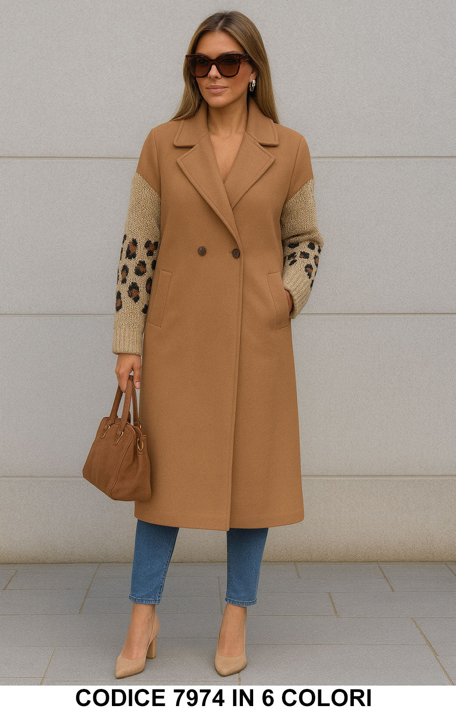 Cappotto Donna con Maniche in Maglia Animalier – Elegante e Caldo in 6 Colori – 7974