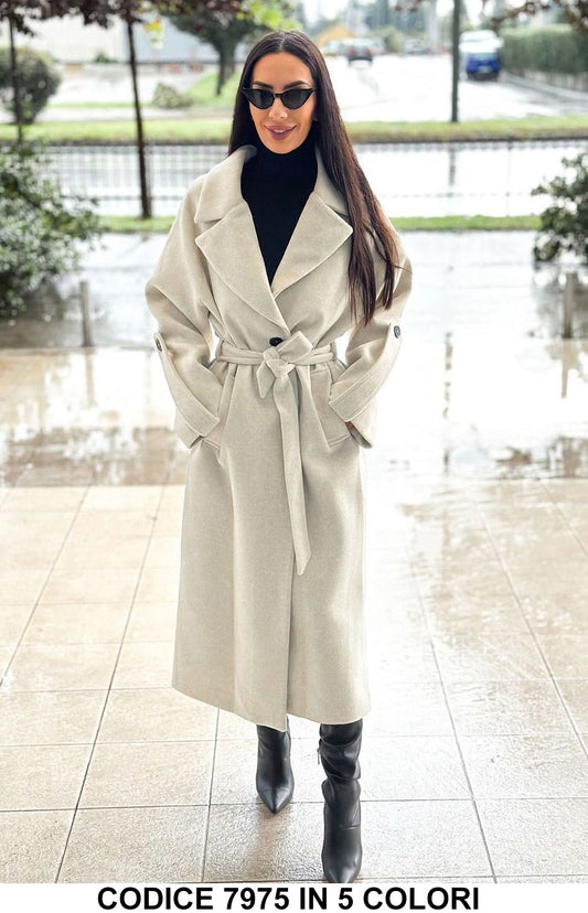Cappotto Donna Lungo con Cintura e Colletto Revers – Elegante e Caldo in 5 Colori – 7975