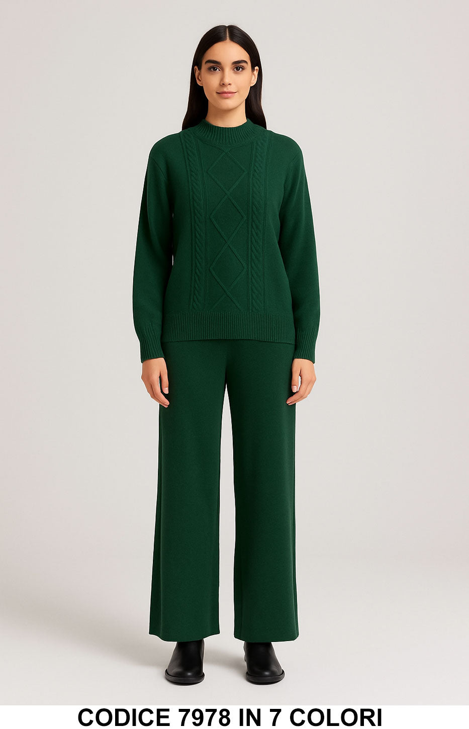 Completo Donna in Maglia Treccia con Dolcevita Coordinato Elegante e Caldo in 7 Colori – 7978