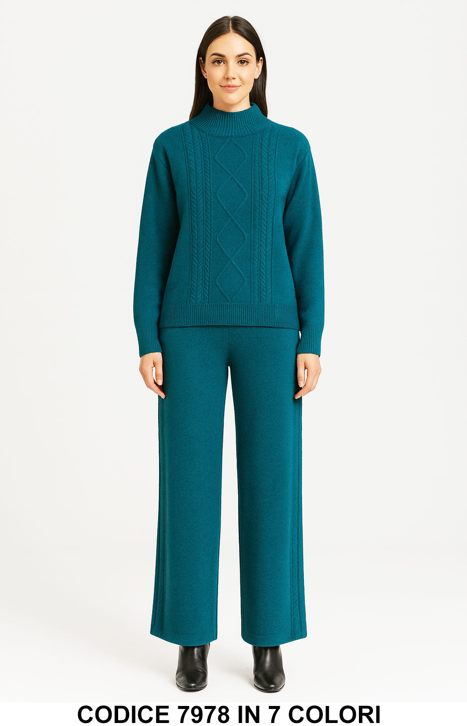 Completo Donna in Maglia Treccia con Dolcevita Coordinato Elegante e Caldo in 7 Colori – 7978