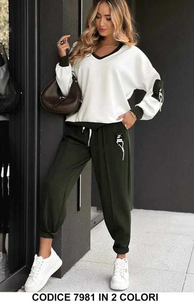 Completo Donna Casual Felpa e Pantalone Jogger Tuta Sportiva Chic in 4 Colori – 7981