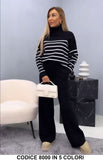 Completo in maglia a righe con collo alto Coordinato Casual Elegante in 5 colori – 8000