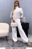 Completo in maglia a righe con collo alto Coordinato Casual Elegante in 5 colori – 8000
