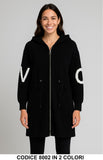 Cappotto con cappuccio e Manica in Maglia con Logo scritta Giubbotto Bianco o Nero – 8002