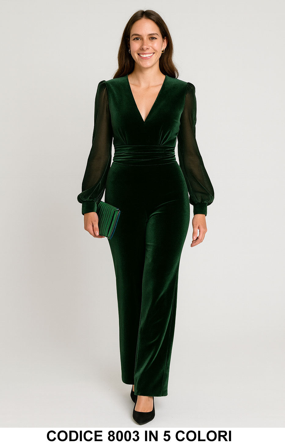 Tuta elegante in velluto con maniche in tulle Jumpsuit Fashion in 5 colori – 8003