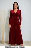 Abito lungo elegante in velluto con nodo in vita Vestito Vellutino in 6 colori – 8005