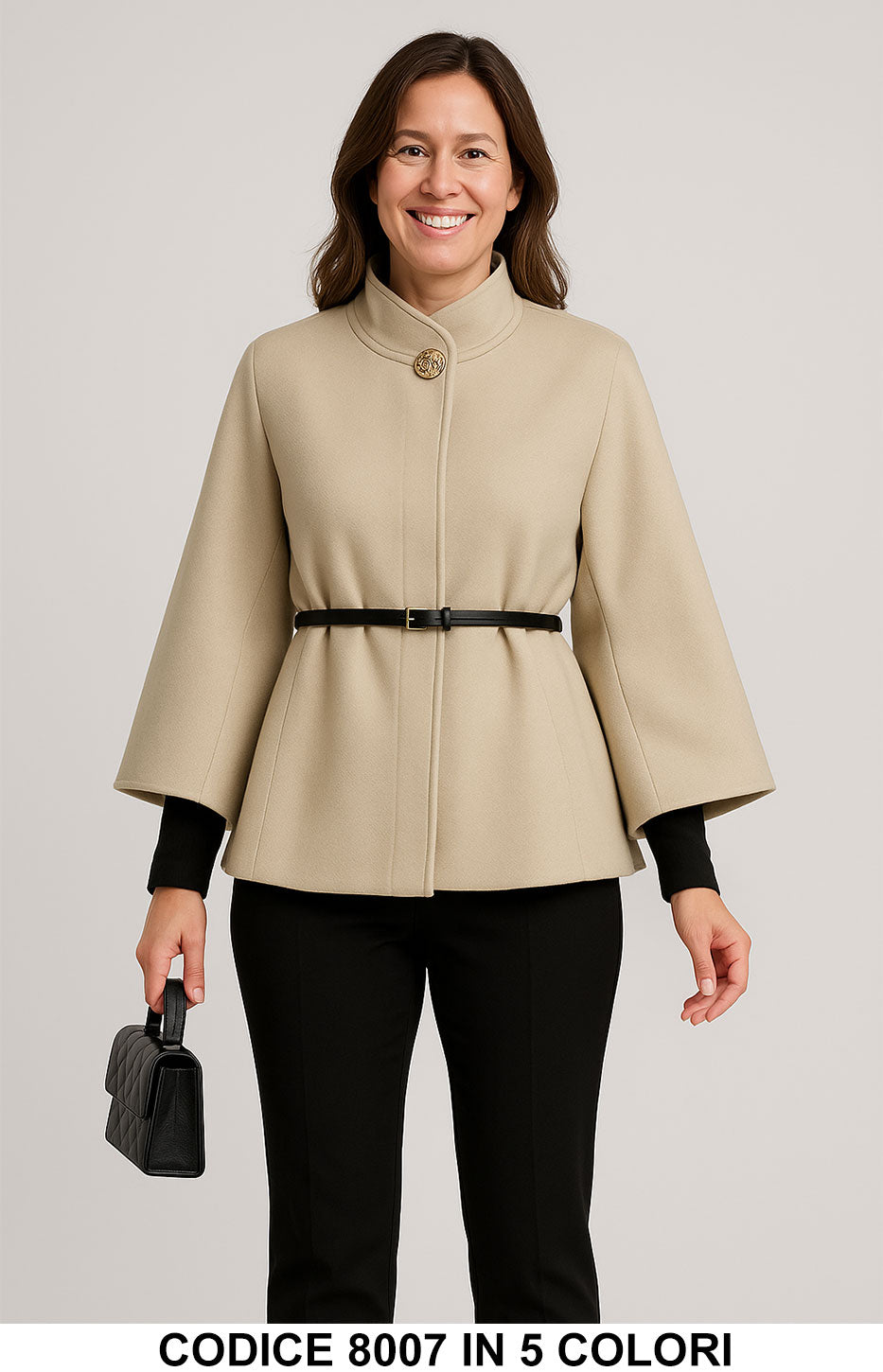 Cappa elegante con cintura e bottone gioiello Giubbotto Mantella in 5 colori – 8007
