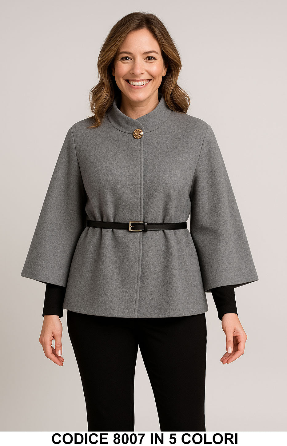 Cappa elegante con cintura e bottone gioiello Giubbotto Mantella in 5 colori – 8007
