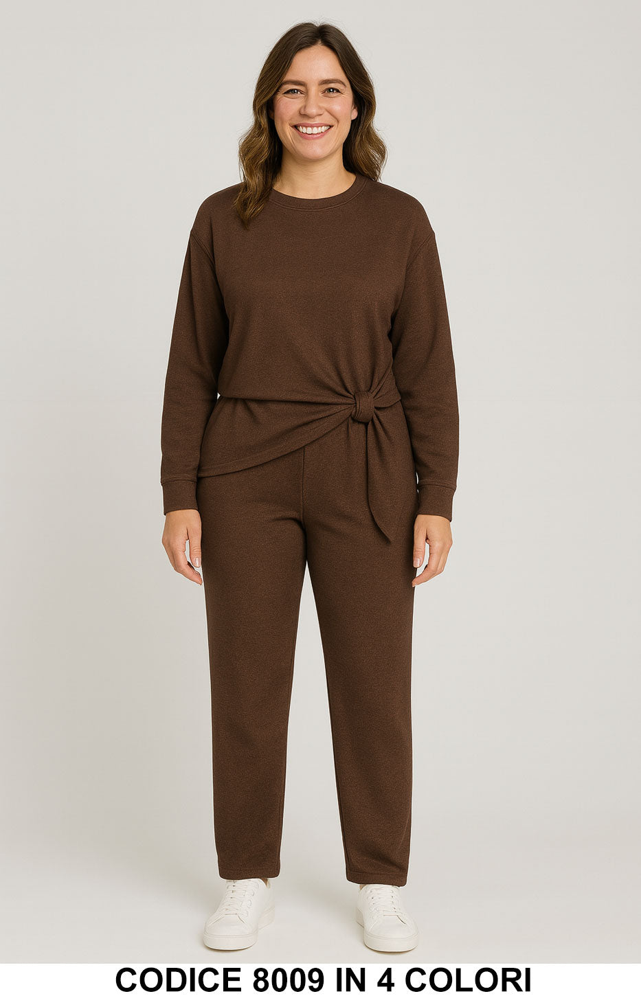 Completo casual in maglia con nodo sul davanti Pantalone Palazzo Coordinato in 4 colori – 8009