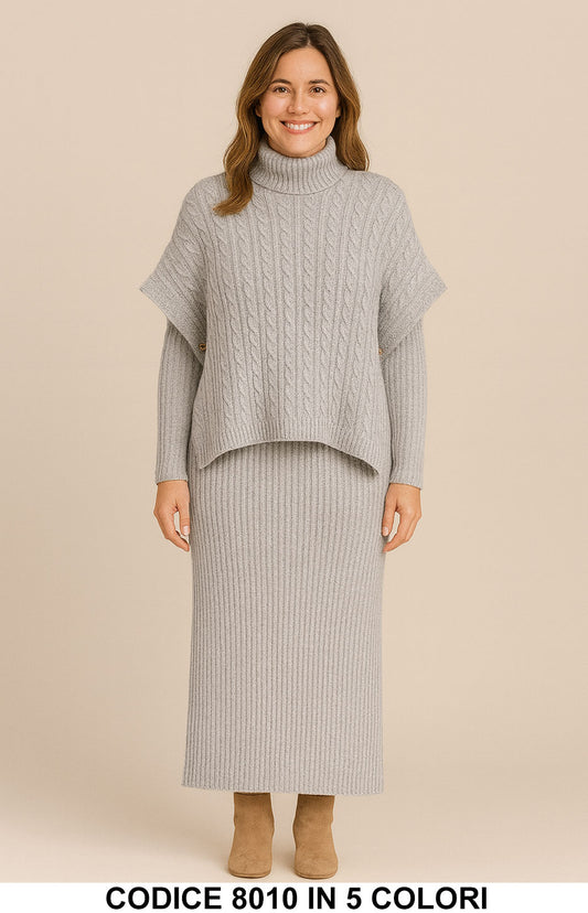 Completo in maglia con maxi pull e abito lungo coordinato Coordinato Casual in 5 colori – 8010