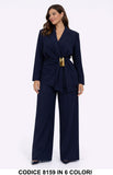 Tailleur elegante Giacca con cintura gioiello e pantalone palazzo Completo in 6 colori – 8159