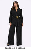 Tailleur elegante Giacca con cintura gioiello e pantalone palazzo Completo in 6 colori – 8159