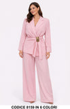 Tailleur elegante Giacca con cintura gioiello e pantalone palazzo Completo in 6 colori – 8159