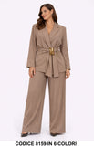 Tailleur elegante Giacca con cintura gioiello e pantalone palazzo Completo in 6 colori – 8159