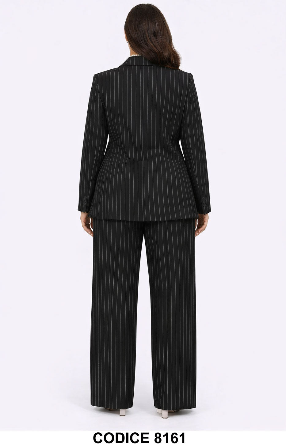 Tailleur gessato Nero Giacca doppiopetto con pantalone palazzo Completo Elegante Cerimonia – 8161