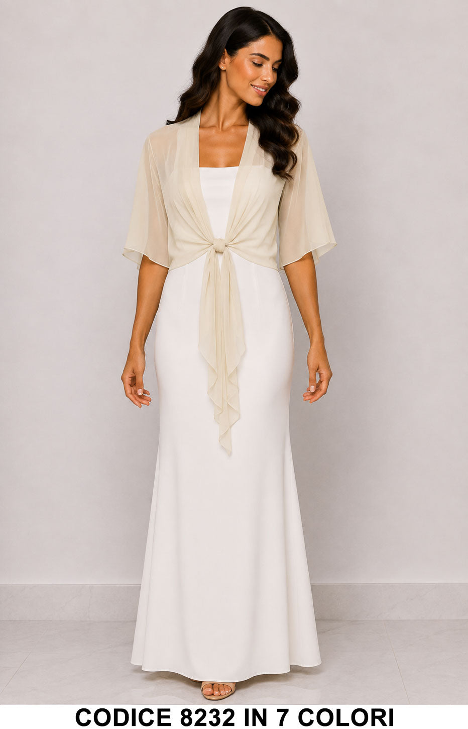 Stola Elegante Cerimonia Donna in Chiffon con Nodo Frontale Coprispalla in 8 Colori - 8232