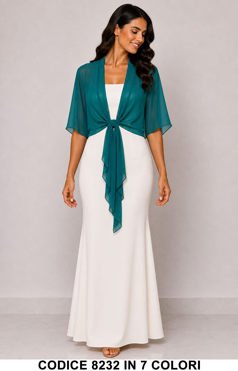 Stola Elegante Cerimonia Donna in Chiffon con Nodo Frontale Coprispalla in 8 Colori - 8232
