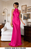 Abito Lungo Satin Collo Halter con Schiena Scoperta Vestito Elegante Cerimonia in 6 Colori – Codice 8260