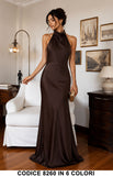 Abito Lungo Satin Collo Halter con Schiena Scoperta Vestito Elegante Cerimonia in 6 Colori – Codice 8260