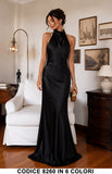 Abito Lungo Satin Collo Halter con Schiena Scoperta Vestito Elegante Cerimonia in 6 Colori – Codice 8260