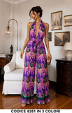 Tuta Intera Fantasia Palazzo con Schiena Scoperta Jumpsuit Colorata Casual in 3 Colori – 8261