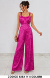 Tuta Elegante Satin Jacquard Palazzo Jumpsuit Casual Elegante in 4 Colori – 8262