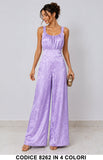 Tuta Elegante Satin Jacquard Palazzo Jumpsuit Casual Elegante in 4 Colori – 8262