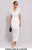 Abito Midi in Pizzo Elegante con Scollo Ricamato Vestito Evento Cerimonia in Bianco o Nero – 8265