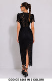 Abito Midi in Pizzo Elegante con Scollo Ricamato Vestito Evento Cerimonia in Bianco o Nero – 8265