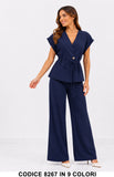 Completo Elegante Due Pezzi con Blusa Incrociata e Pantalone Palazzo Coordinato in 9 Colori – 8267