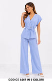Completo Elegante Due Pezzi con Blusa Incrociata e Pantalone Palazzo Coordinato in 9 Colori – 8267