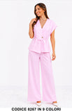 Completo Elegante Due Pezzi con Blusa Incrociata e Pantalone Palazzo Coordinato in 9 Colori – 8267