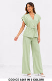 Completo Elegante Due Pezzi con Blusa Incrociata e Pantalone Palazzo Coordinato in 9 Colori – 8267
