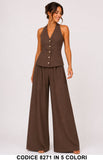Completo Gilet Scollo Allacciato al Collo e Pantalone Palazzo Coordinato in 5 Colori – 8271