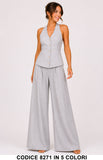 Completo Gilet Scollo Allacciato al Collo e Pantalone Palazzo Coordinato in 5 Colori – 8271