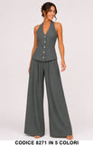 Completo Gilet Scollo Allacciato al Collo e Pantalone Palazzo Coordinato in 5 Colori – 8271
