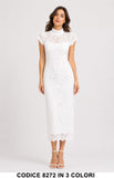 Abito Midi Elegante in Pizzo lavorato Collo Alto Vestito Evento Cerimonia in 3 Colori – 8272