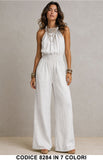 Tuta Intera Donna con Scollo Halter, Schiena Scoperta e Pantalone Palazzo Jumpsuit in 7 Colori – 8284