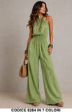 Tuta Intera Donna con Scollo Halter, Schiena Scoperta e Pantalone Palazzo Jumpsuit in 7 Colori – 8284