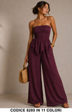 Completo 2 pezzi estivo con top fascia e pantalone palazzo Coordinato Casual in 11 colori – 8285