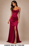 Abito lungo elegante in raso con drappeggio e spacco Vestito Cerimonia Evento in 7 colori – 8291