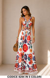 Abito lungo fantasia con cut-out e schiena regolabile Vestito Colorato Elegante in 5 Colori – 8294
